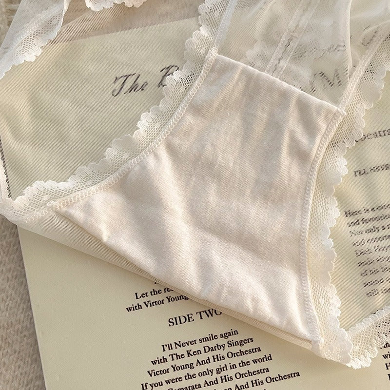 超值組合價【國風盤扣系列】薄透網紗!法式珠光緞面蕾絲7A純欲透氣棉襠內褲