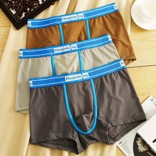 【透氣網孔】冰絲涼感簡約薄款平角內褲