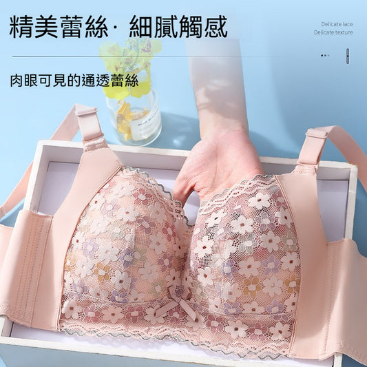 【通透蕾絲~細膩觸感!】B-D杯任選!超薄蜂巢杯~新款花卉蕾絲無痕輕氧大胸顯小聚攏內衣