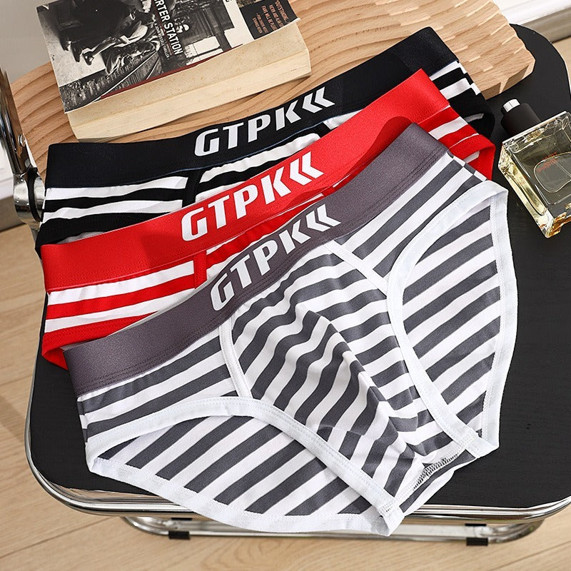 超值組合價【棉感親膚不悶熱】雙層加長U凸透氣襠~新款潮流港風條紋中腰男士內褲