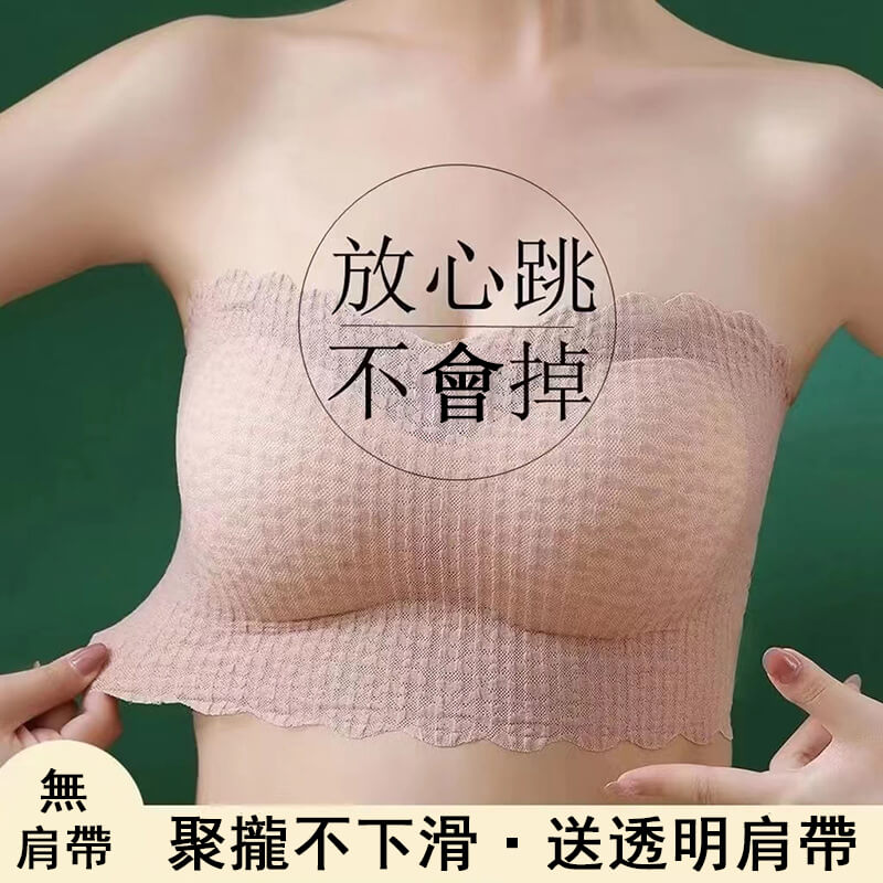 【穩得住!超有型】自帶防滑條坑條紋無肩帶內衣