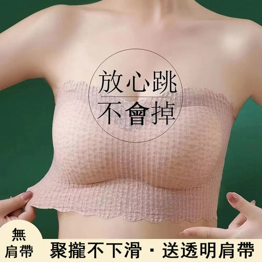 【穩得住!超有型】自帶防滑條坑條紋無肩帶內衣