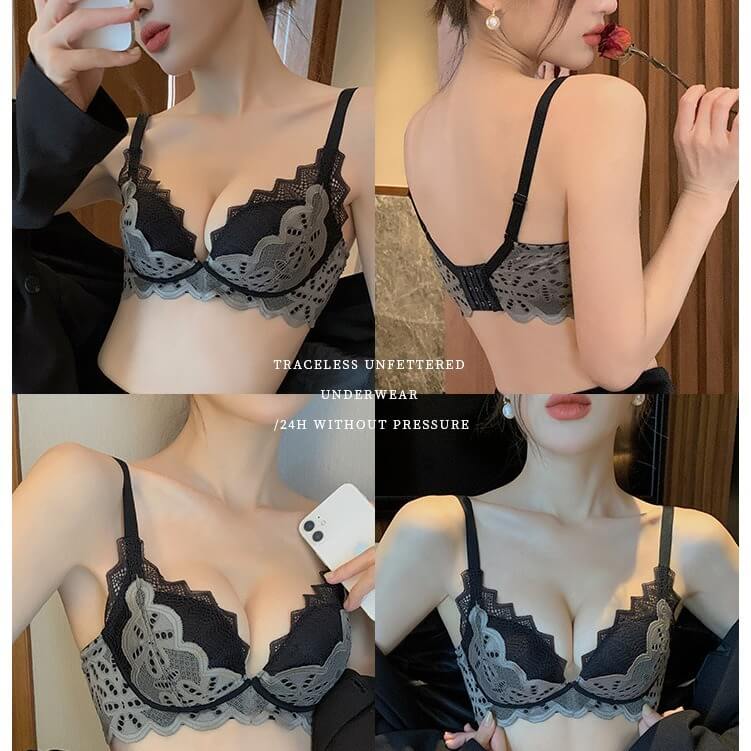 撞色蕾絲U型美背調整型內衣