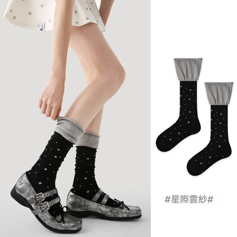 超值組合價【假兩件堆堆襪系列】秋季新款學院風彈力不起球小眾設計感親膚透氣時尚中筒襪
