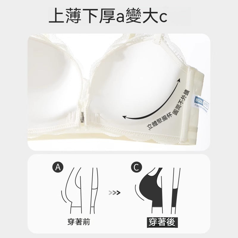 【撩人前扣 圓潤立挺】塑造S曲線~新款網孔透氣軟棉杯聚攏蕾絲美背內衣