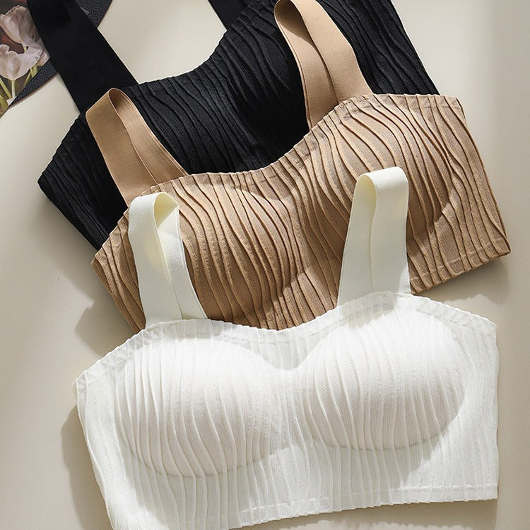 超值組合價【圓潤飽滿 自然顯胸】輕盈向上!新款可拆卸聚攏收副乳立體條紋無鋼圈內衣