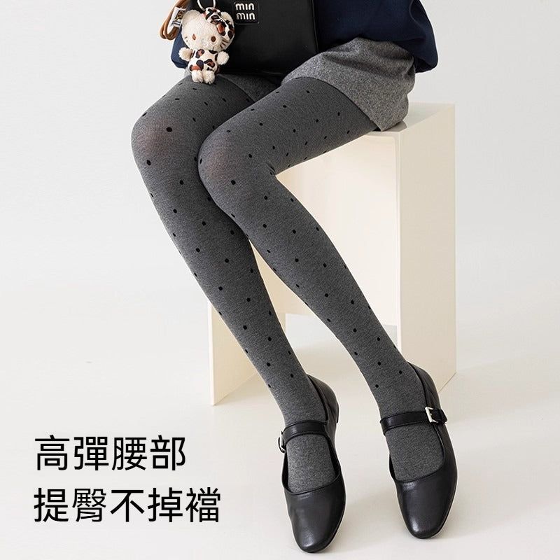 【壓力顯瘦,不易起球!】波點/純色可選~秋季新款分段壓力減少褶皺豎條紋打底襪褲襪