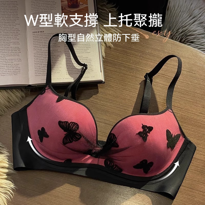 【闆娘狂推!提拉軟支撐系列】法式刺繡蕾絲浪漫蝴蝶無鋼圈內衣