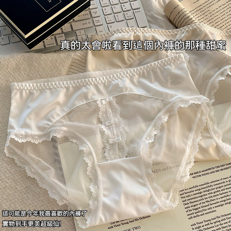 超值組合價【國風盤扣系列】薄透網紗!法式珠光緞面蕾絲7A純欲透氣棉襠內褲