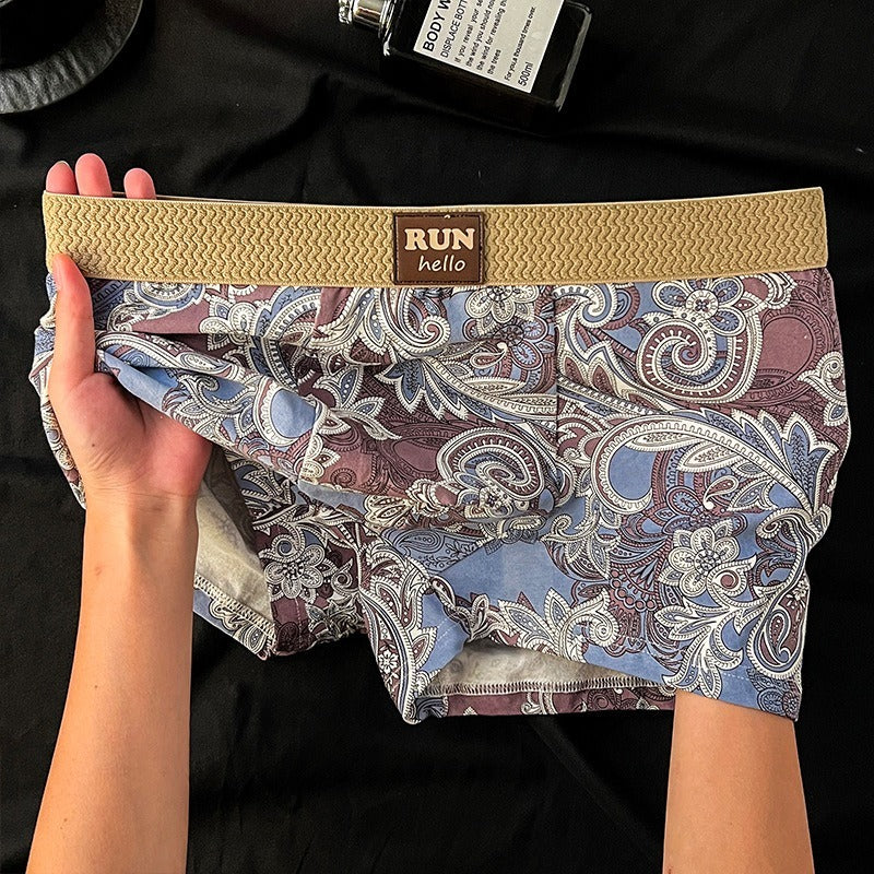 【古典風青花瓷系列】質感輕奢~新款撞色琥珀流光中腰平角男士内褲