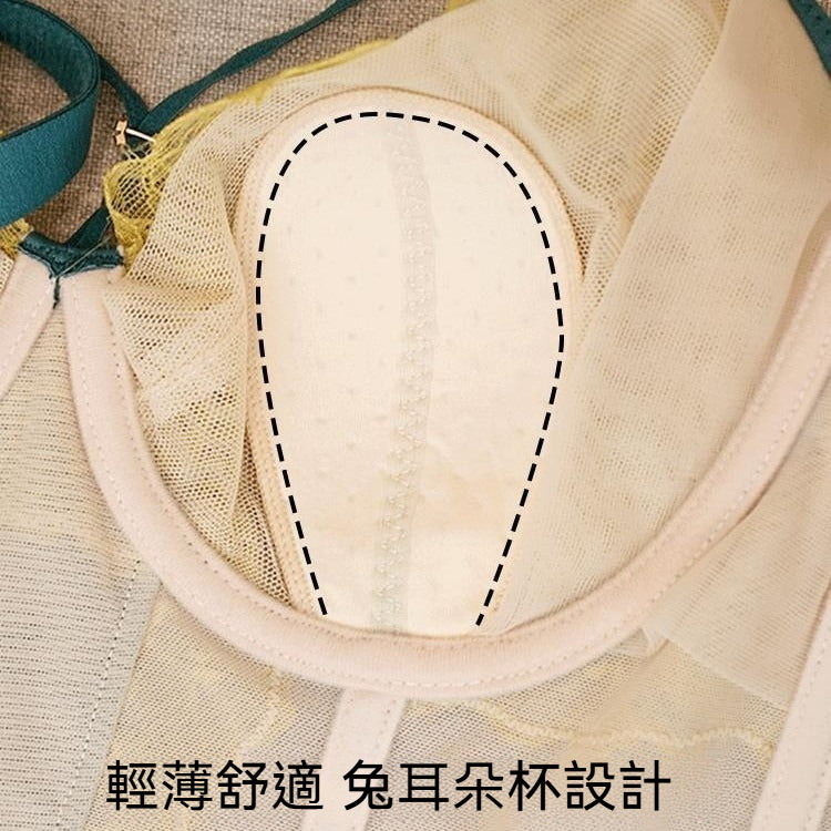 超值組合價【加高側比16cm!】薄如蟬翼!上托提拉收副乳~新款軟鋼圈兔耳杯撞色蕾絲大碼內衣