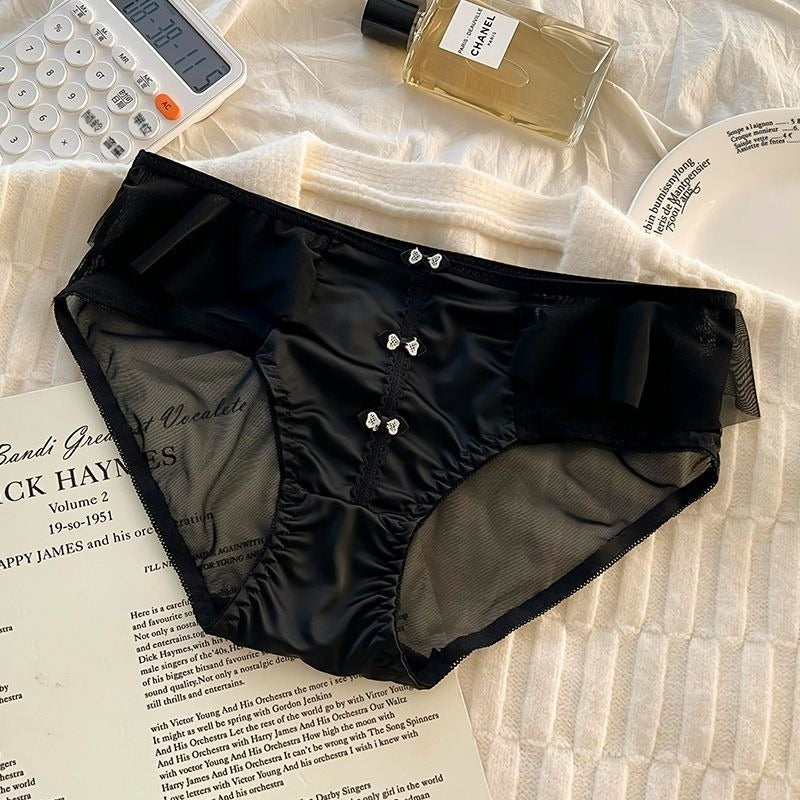 超值組合價【小性感剛剛好】性感不張揚!安心純棉內襠~新款輕奢純欲風網紗拼接緞面盤扣中腰內褲
