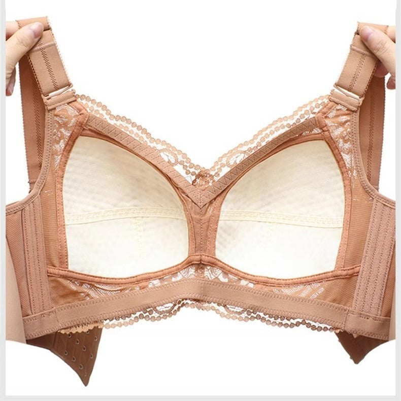超值組合價【大胸mm的煩惱,它都懂!】高側邊包副乳不溢出~B-F杯任選!新款無鋼圈交叉蕾絲防震聚攏内衣