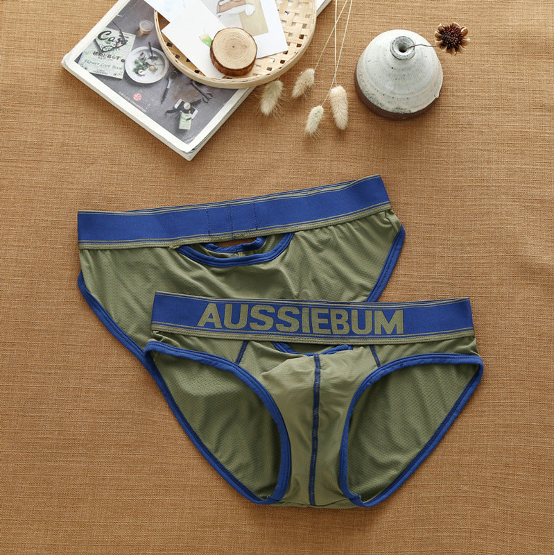 超值組合價【性感前後鏤空系列】撞色潮流印花腰帶~新款U凸囊袋全身透氣孔彈力男士三角內褲