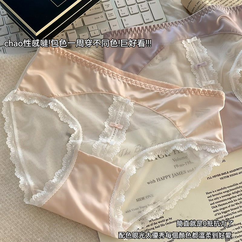 超值組合價【國風盤扣系列】薄透網紗!法式珠光緞面蕾絲7A純欲透氣棉襠內褲