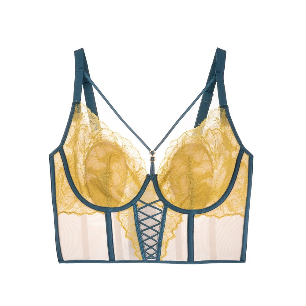 超值組合價【加高側比16cm!】薄如蟬翼!上托提拉收副乳~新款軟鋼圈兔耳杯撞色蕾絲大碼內衣
