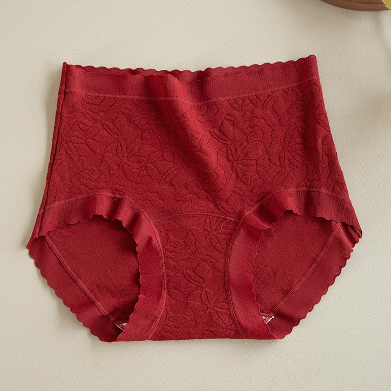 【新年穿幸運紅!】大彈力褲口,純棉提花浮雕高腰顯瘦抗菌女士内褲
