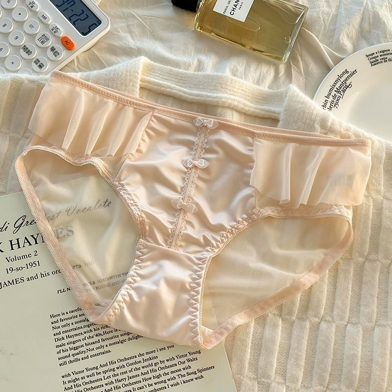 超值組合價【小性感剛剛好】性感不張揚!安心純棉內襠~新款輕奢純欲風網紗拼接緞面盤扣中腰內褲