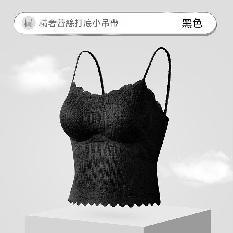 【背心/內搭/內衣於一體】新款帶胸墊一片式純欲風蕾絲吊帶內衣bratop