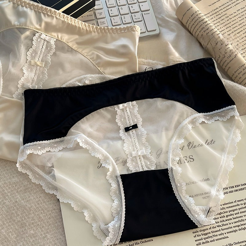 超值組合價【國風盤扣系列】薄透網紗!法式珠光緞面蕾絲7A純欲透氣棉襠內褲