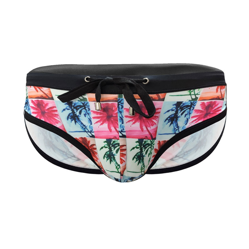 【游泳沙灘必備~】不卡腿開叉系列~2025夏季新款九宮格椰樹男士泳褲