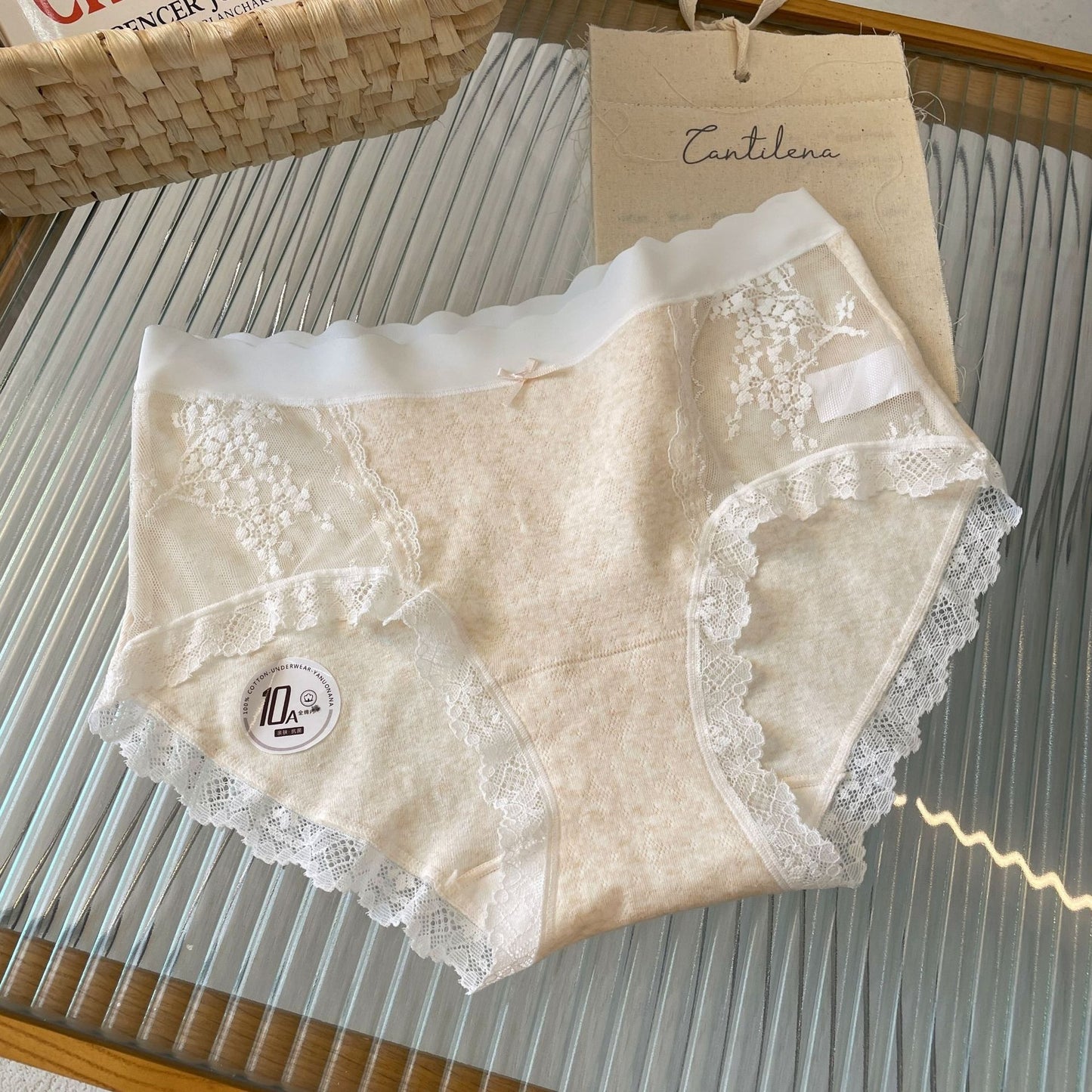 【奶油肌般的觸感】透氣軟糯長絨棉,純欲蕾絲中腰網紗無痕甜美女士三角内褲