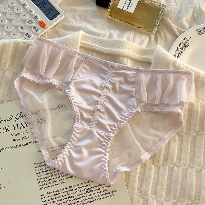 超值組合價【小性感剛剛好】性感不張揚!安心純棉內襠~新款輕奢純欲風網紗拼接緞面盤扣中腰內褲