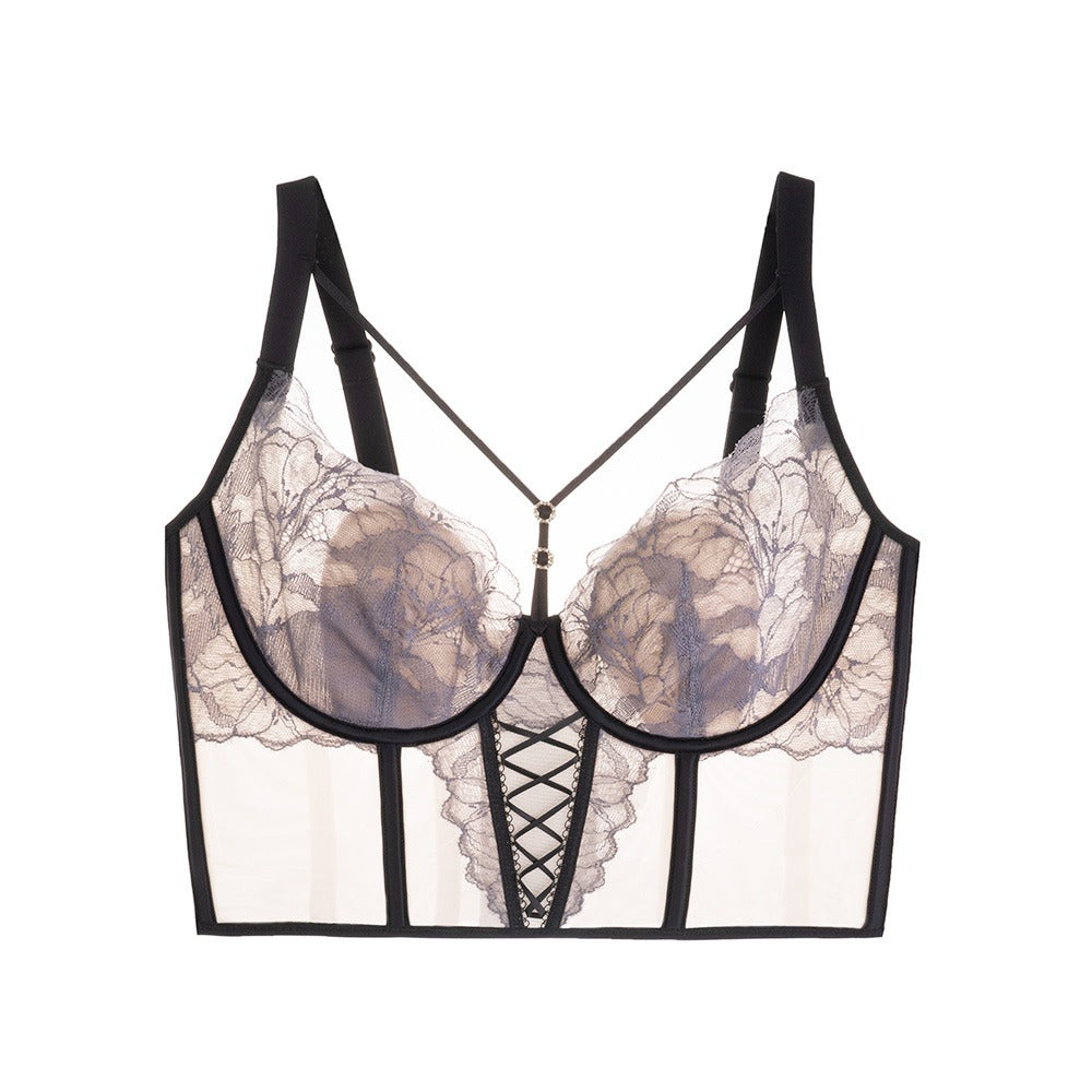超值組合價【加高側比16cm!】薄如蟬翼!上托提拉收副乳~新款軟鋼圈兔耳杯撞色蕾絲大碼內衣