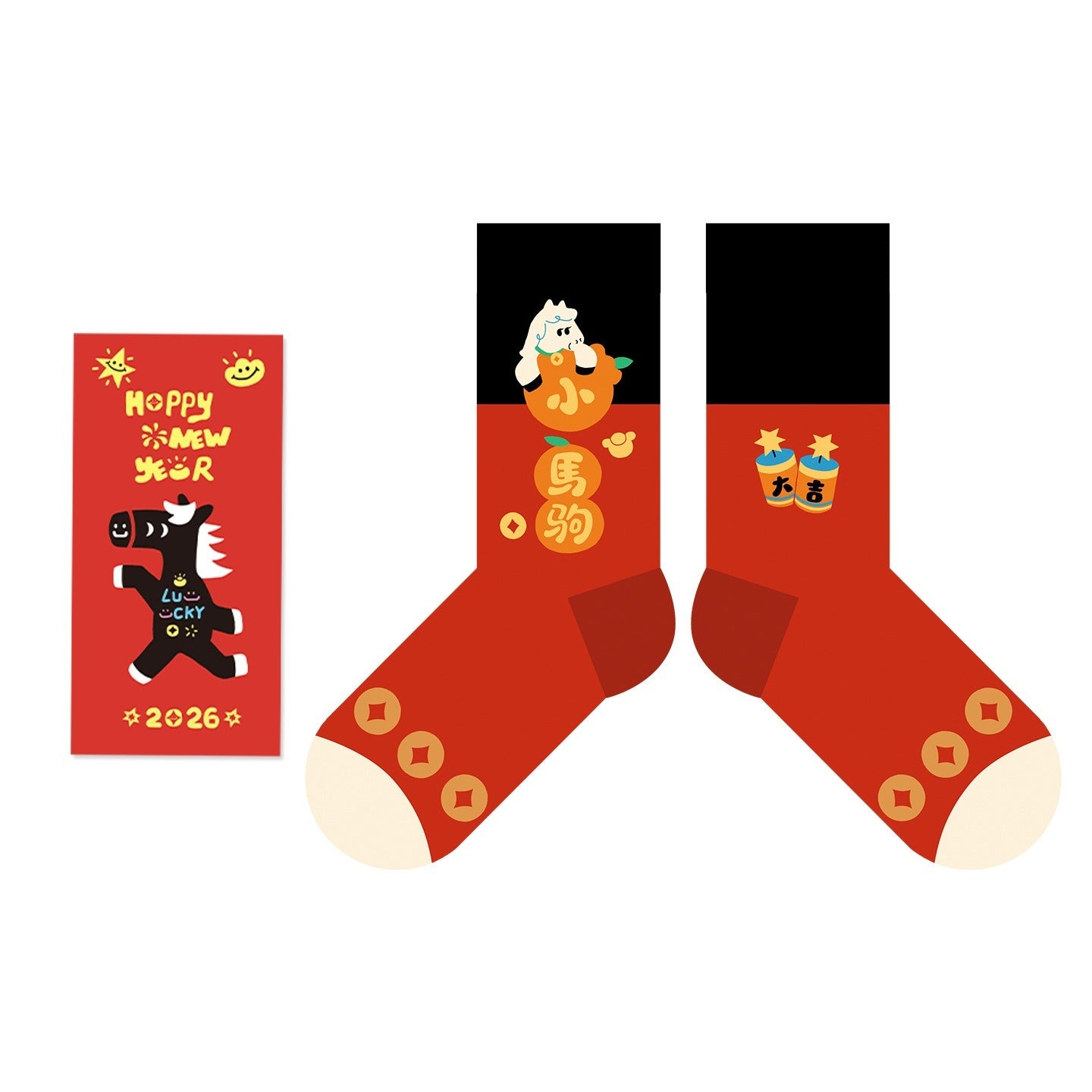 【全家一起穿紅!足下納福~】送紅包殼!親子款,全家都能穿~秋冬新款小馬系列本命年雲感撞色小馬中筒襪