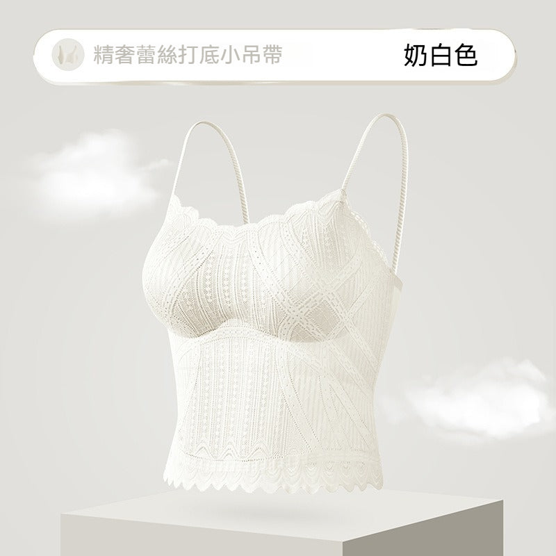 【背心/內搭/內衣於一體】新款帶胸墊一片式純欲風蕾絲吊帶內衣bratop