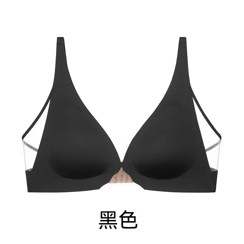 【一眼心動!】4處隱形網紗,讓聚攏也可以很舒適~新款薄透網紗拼接簡約深V無鋼圈內衣