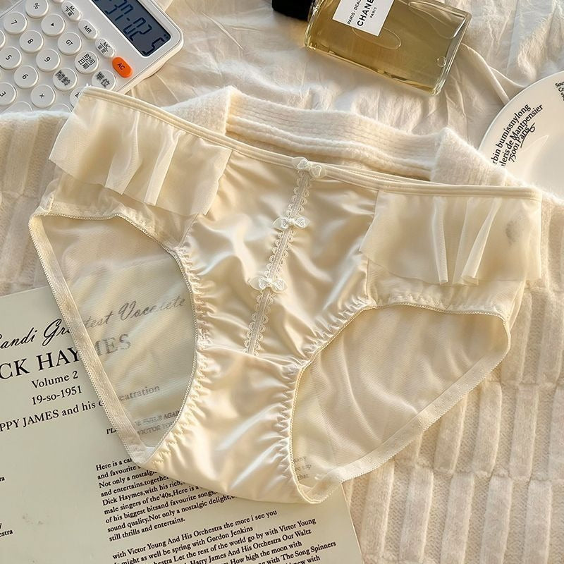 超值組合價【小性感剛剛好】性感不張揚!安心純棉內襠~新款輕奢純欲風網紗拼接緞面盤扣中腰內褲