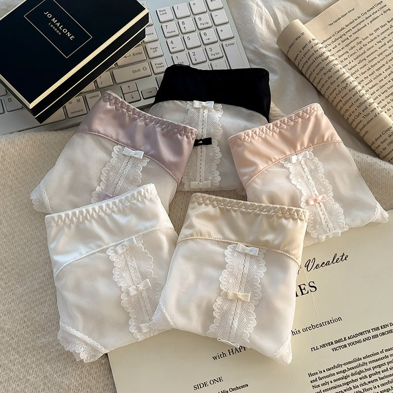 超值組合價【國風盤扣系列】薄透網紗!法式珠光緞面蕾絲7A純欲透氣棉襠內褲
