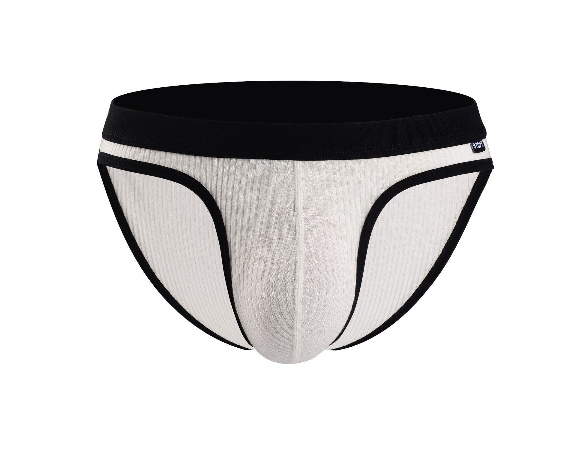 白色低腰螺紋棉質U凸大囊袋男士內褲