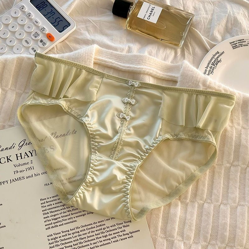 超值組合價【小性感剛剛好】性感不張揚!安心純棉內襠~新款輕奢純欲風網紗拼接緞面盤扣中腰內褲