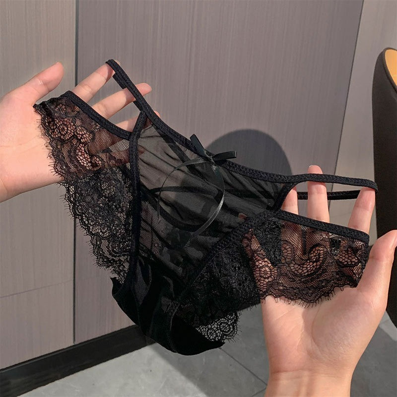 【法式柔美風】鏤空細帶豹紋印花性感蕾絲女士低腰三角褲