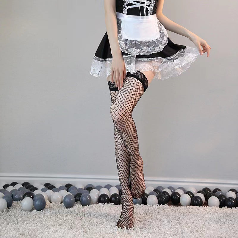 【黑絲誘惑】性感蕾絲花邊長筒透膚絲襪