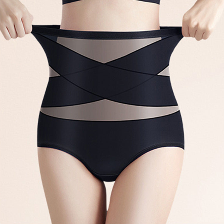 High-waisted cross abdominal control butt-lifting pure cotton briefs