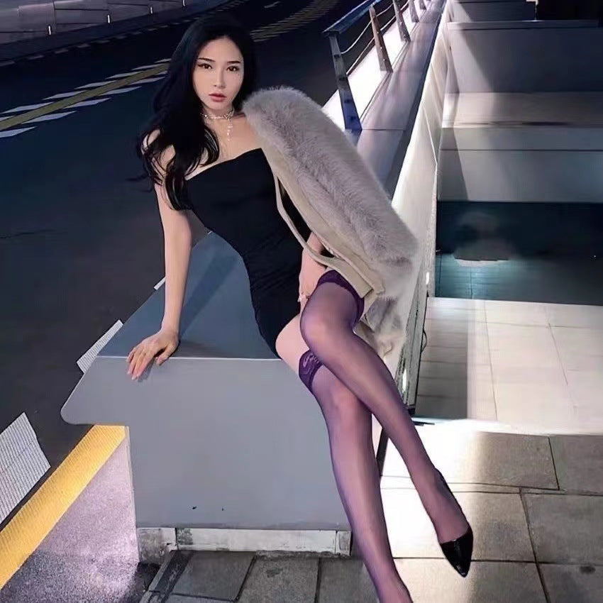 【黑絲誘惑】性感蕾絲花邊長筒透膚絲襪