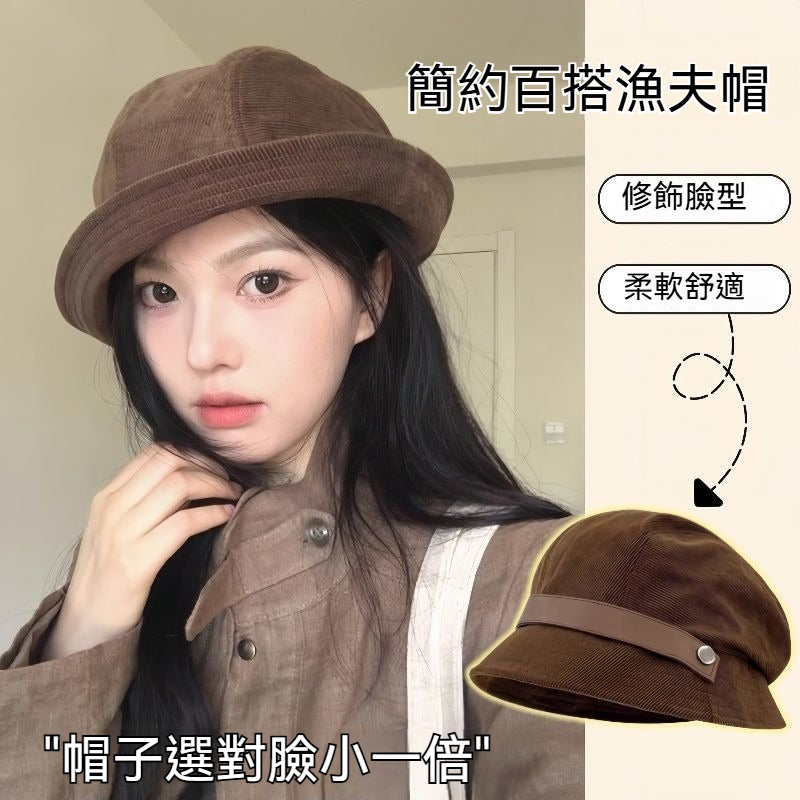 【騎車戴也不會掉！】多種戴法，自帶防風繩~秋季新款日系復古簡約百搭禮帽漁夫帽