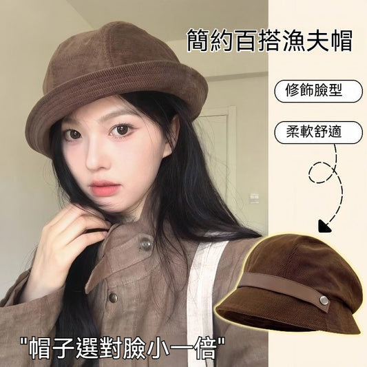 【騎車戴也不會掉！】多種戴法，自帶防風繩~秋季新款日系復古簡約百搭禮帽漁夫帽