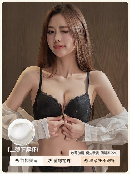 【撩人前扣 圓潤立挺】塑造S曲線~新款網孔透氣軟棉杯聚攏蕾絲美背內衣