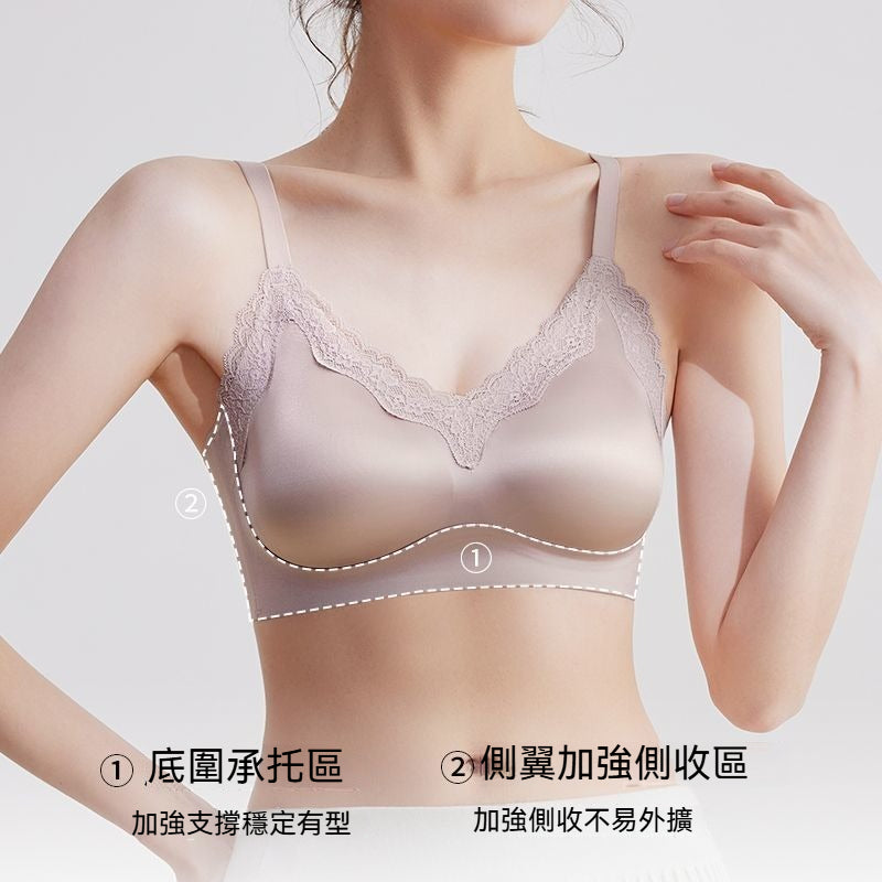 【夏季熱銷款】軟支撐系列~法式蕾絲緞面W型支撐聚攏防下垂無感無鋼圈內衣