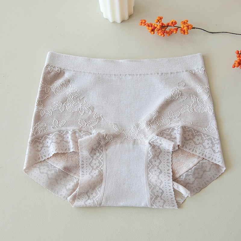 【蝴蝶浮雕系列】透氣桑蠶絲，抗菌底襠透氣不夾臀收腹女士中腰蕾絲三角内褲