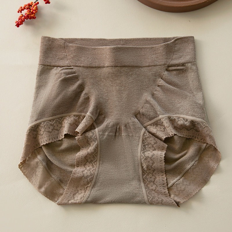 【天生柔軟順滑，收腹提臀】桑蠶絲蕾絲邊無痕包臀抗菌底襠大碼中高腰内褲