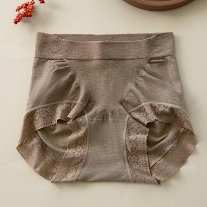 【天生柔軟順滑，收腹提臀】桑蠶絲蕾絲邊無痕包臀抗菌底襠大碼中高腰内褲