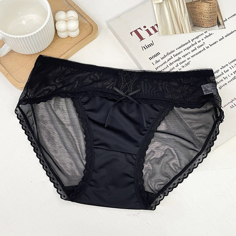 【輕奢性感風】涼感冰絲軟糯超舒服！清透性感網紗百褶撞色女士三角内褲