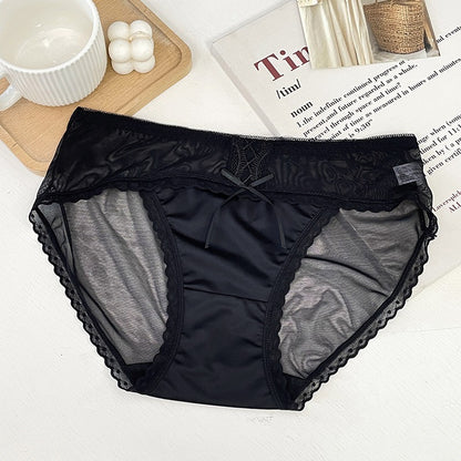 【輕奢性感風】涼感冰絲軟糯超舒服！清透性感網紗百褶撞色女士三角内褲
