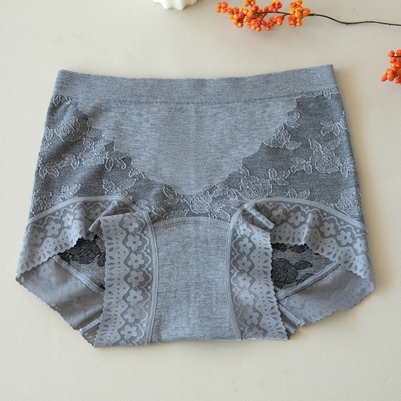 【蝴蝶浮雕系列】透氣桑蠶絲，抗菌底襠透氣不夾臀收腹女士中腰蕾絲三角内褲