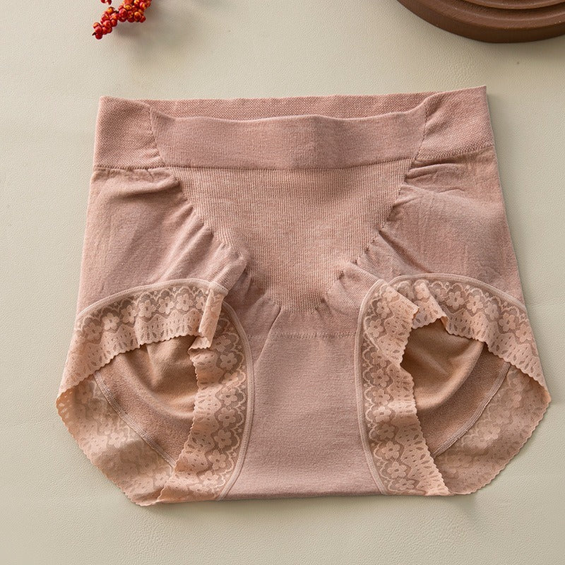 【天生柔軟順滑，收腹提臀】桑蠶絲蕾絲邊無痕包臀抗菌底襠大碼中高腰内褲